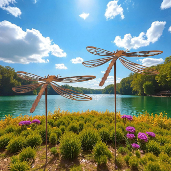 Preview: Gartenstecker Libellen, 2er Set, Rostoptik Metall, Gartendekoration aus Edelrost Metall Eisen Beetstecker